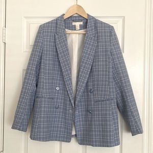 H&M Blue plaid blazer with extra buttons